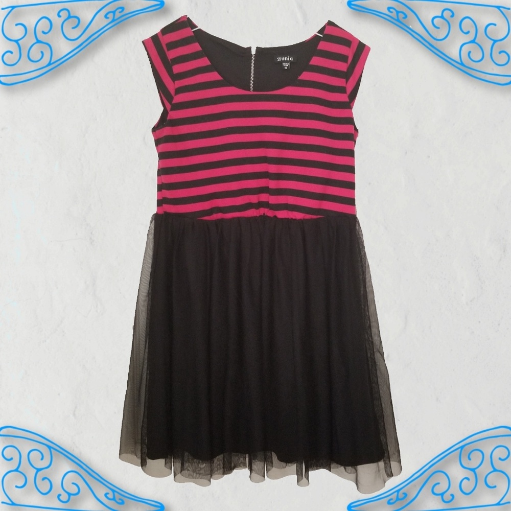 Pink and Black Dress with Chiffon Layers